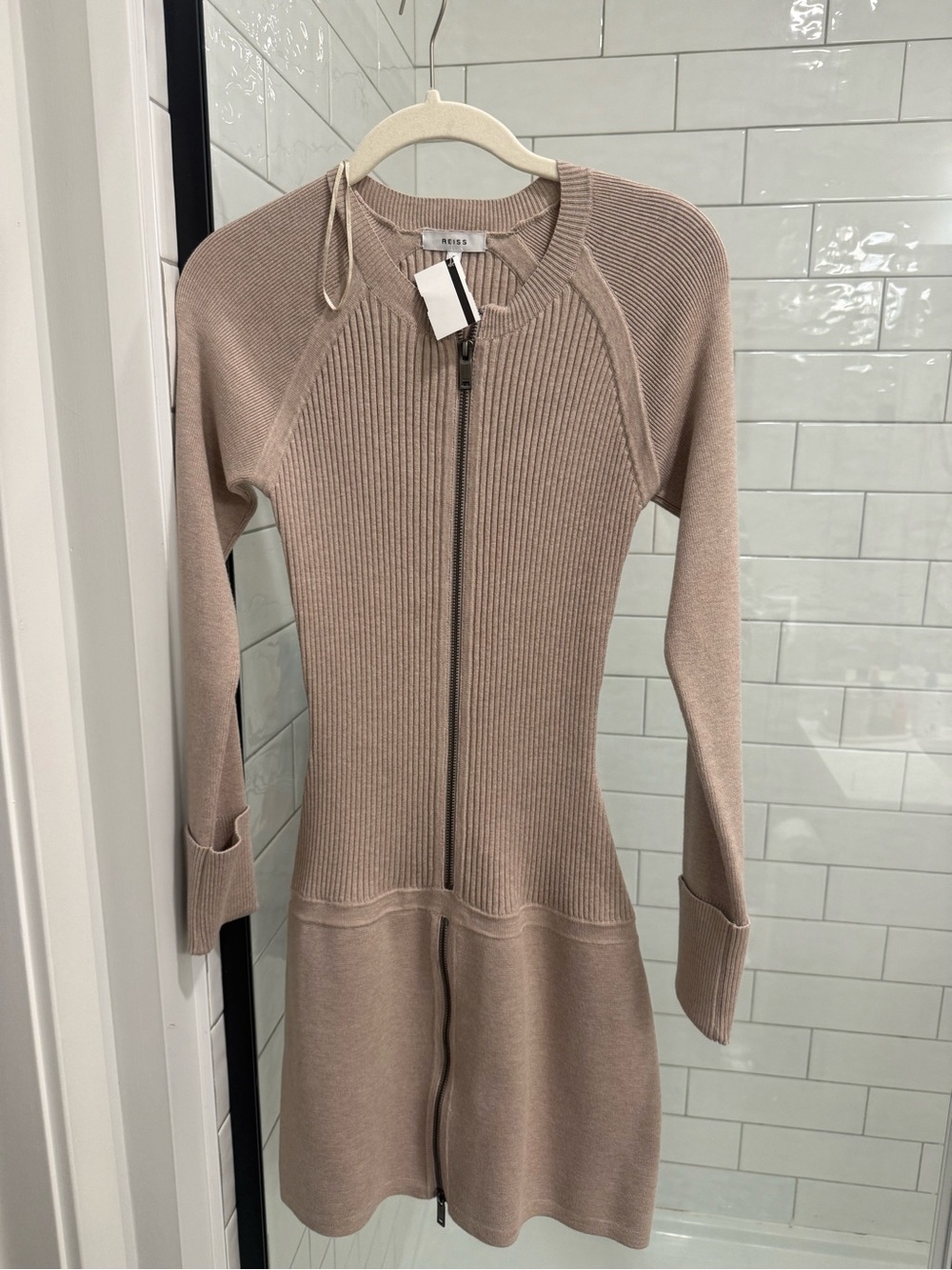 Reiss Zip-Front Ribbed Knit Dress